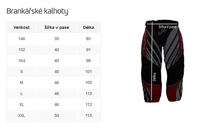 Velikostní tabulky SALMING Atlas Goalie Pant JR Orange/Black